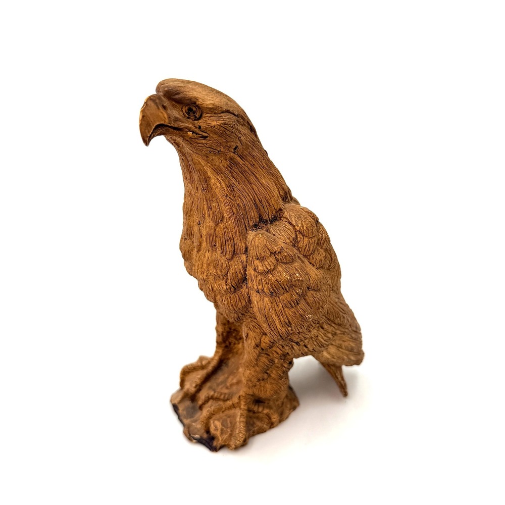 Vintage Style Faux Wood Eagle Figurine Rustic Wildlife Bird Sculpture 7.5 Inch